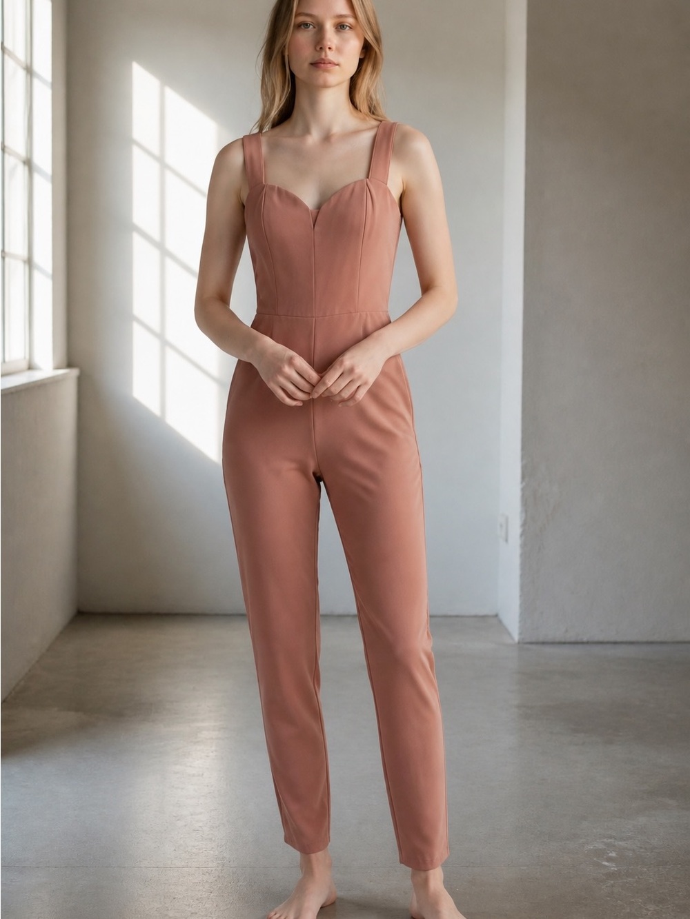 H&M Women's Light Brown Jumpsuit with Square Straps, New